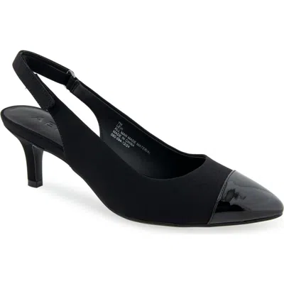 Aerosoles Levi Cap Toe Slingback Pump In Black Neoprene Fabric