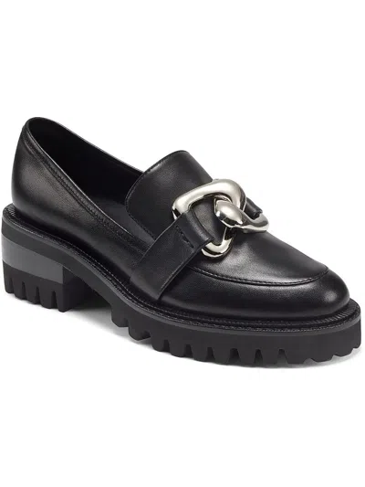 Aerosoles Lilia Womens Leather Slip On Loafer Heels In Black