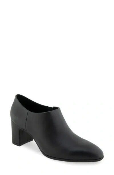 Aerosoles Melina Block Heel Bootie In Black Shiny Smooth Leather