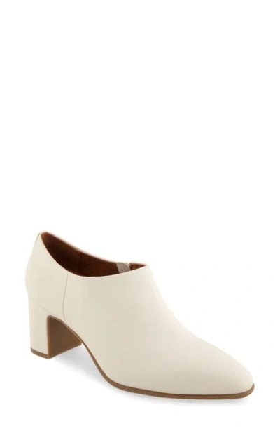 Aerosoles Melina Block Heel Bootie In Eggnog Shiny Smooth Leather