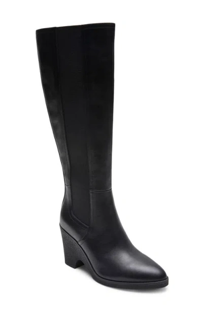 Aerosoles Memphis Wedge Knee High Boot In Black Smooth Leather