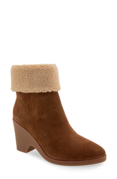 Aerosoles Mina Faux Shearling Bootie In Tobacco Suede
