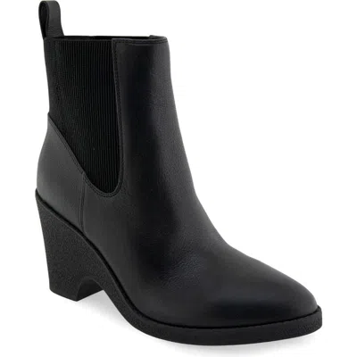 Aerosoles Mylo Wedge Bootie In Black Leather