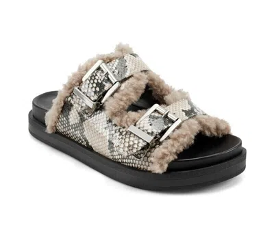 Aerosoles Olivia Womens Us 8.5 Natural Snake Print Faux Shearling Sandals Khd352 In Beige