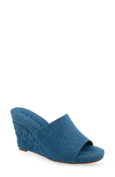 Aerosoles Pierce Quilted Wedge Sandal In Denim W/ Denim Quilted Heel