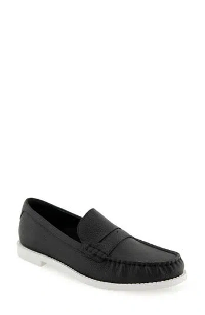 Aerosoles Sienna Penny Loafer In Black Pebbled Leather/white