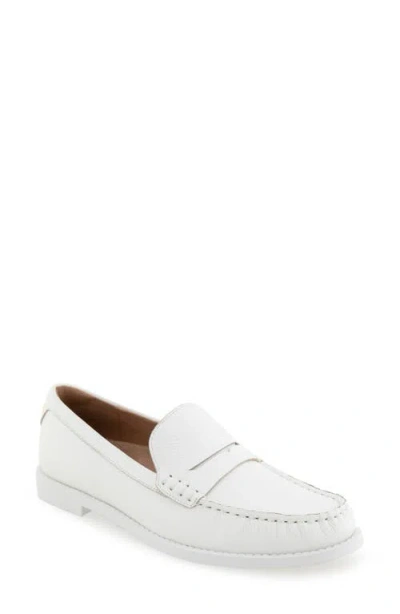 Aerosoles Sienna Penny Loafer In Bright White Pebbled Leather