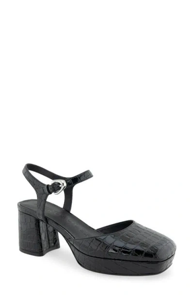 Aerosoles Soir Platform Pump In Black Crocodile Faux Leather-polyurethan