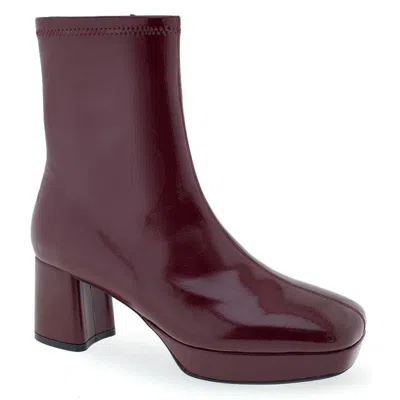 Aerosoles Sussex Boots Women's Red Faux Leather Block Heel Bootie Lion360 In Burgundy