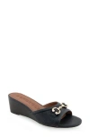 Aerosoles Wava Wedge Slide Sandal In Black Pebbled Faux Leather