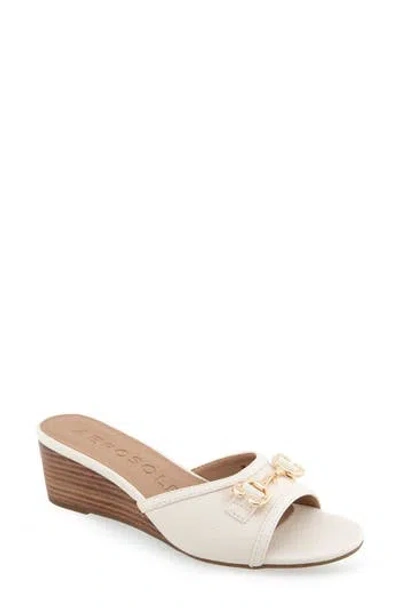 Aerosoles Wava Wedge Slide Sandal In Eggnog Pebbled Faux Leather