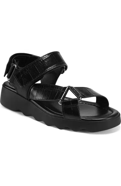 Aerosoles Wave Sandals Women's Black Leather Open Toe Wedge Heel Jobb292