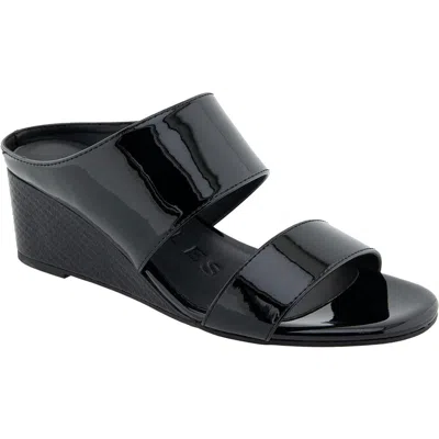 Aerosoles Wheeler Womens Snake Print Manmade Wedge Sandals In Black Patent Polyurethane