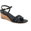 Aerosoles Women's Witt Round Toe Wedge Sandals In Black Faux Leather/cork
