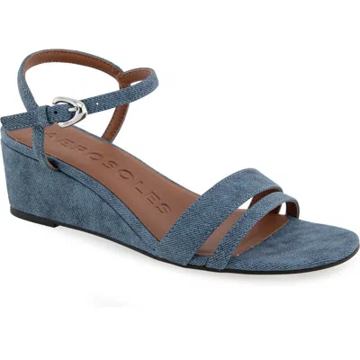 Aerosoles Witt Wedge Sandal In Blue Denim Textured Faux Leather