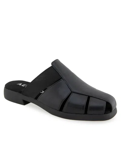 Aerosoles Women's 4ever Almond Toe Flat Mule In Black Faux Leather