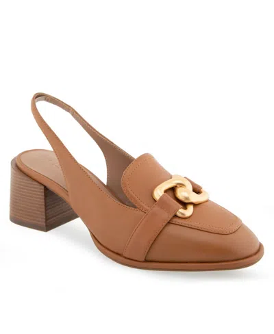 Aerosoles Women's Allure Chunky Heel Slingbacks In Tan Leather