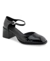 Aerosoles Women's Alma Block Heel Pumps In Black Patent Smooth Faux Leather - Polyu