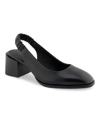 Aerosoles Women's Altona Slingback Block Heel Pumps In Black Shiny Smooth Leather