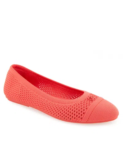 Aerosoles Women's Annelie Round Toe Ballet Flats In Coral Knit Fabric