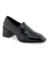 Aerosoles Womens Block Heel Leather Loafers In Black Patent Crinkled Faux Leather - Pol
