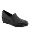 Aerosoles Women's Basil Wedge Heel Loafers In Black Smooth Faux Leather - Polyurethane