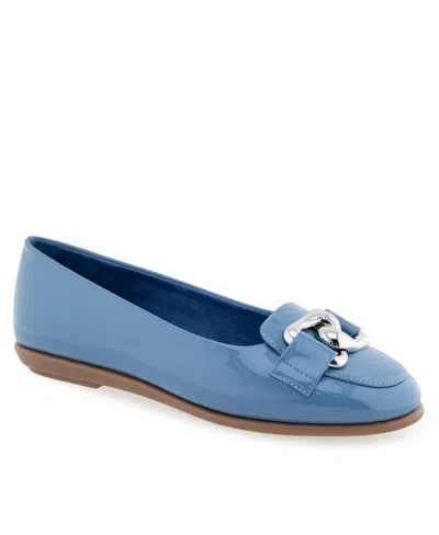 Aerosoles Women's Bell Almond Toe Ballet Flats In Blue Jean Patent Faux Leather
