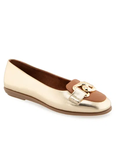Aerosoles Women's Bell Almond Toe Ballet Flats In Gold,tan Faux Leather