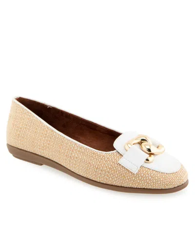 Aerosoles Women's Bell Almond Toe Ballet Flats In Natural,white Raffia
