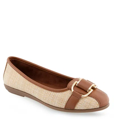Aerosoles Women's Bentley Buckle Flats In Natural Raffia