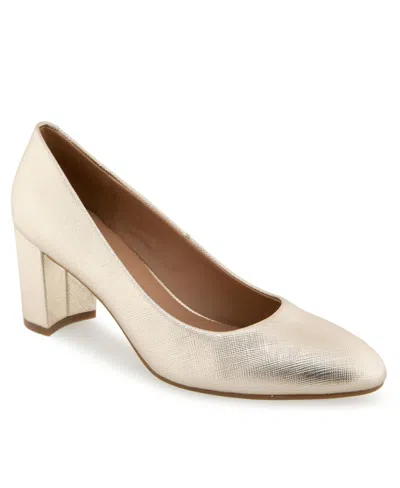 Aerosoles Women's Betsy Almond Toe Pump Heels In Gold Metallic Textured Faux Leather