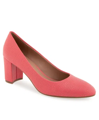 Aerosoles Women's Betsy Block Heel Pumps In Coral Lizard Embossed