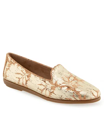 Aerosoles Women's Betunia Almond Toe Loafer Flats In Natural,gold Metallic