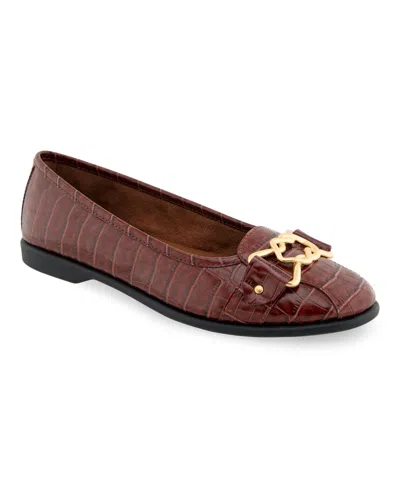 Aerosoles Women's Bia Casual Flats In Clay Crocodile Faux Leather - Polyuretha