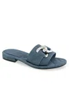 Aerosoles Big Charm Link Slide Sandal In Blue Jean Faux Leather