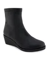 Aerosoles Women's Binnie Wedge Heel Booties In Black Stretch Pebbled Faux Leather - Pol