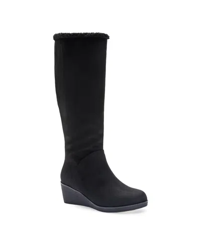 Aerosoles Women's Binocular Shearling Tall Wedge Boots In Black Faux Suede