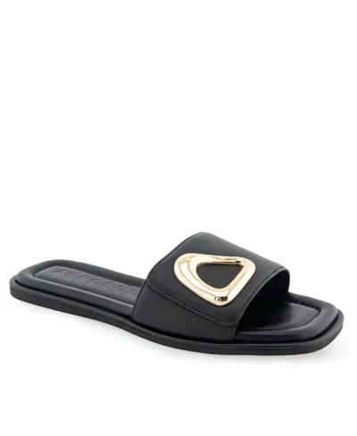 Aerosoles Blaire Buckle Slide Sandal In Black Leather