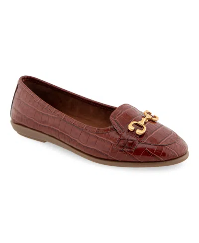 Aerosoles Women's Bobbi Buckle Ballet Flats In Clay Crocodile Faux Leather - Polyuretha