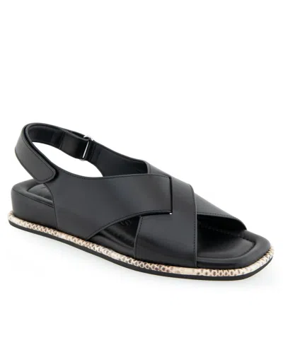 Aerosoles Women's Bron Short Wedge Sandals In Black Leather