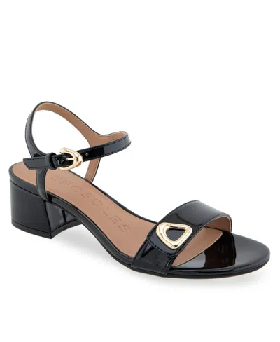 Aerosoles Women's Cairo Round Toe Dress Sandals In Black Patent Faux Leather
