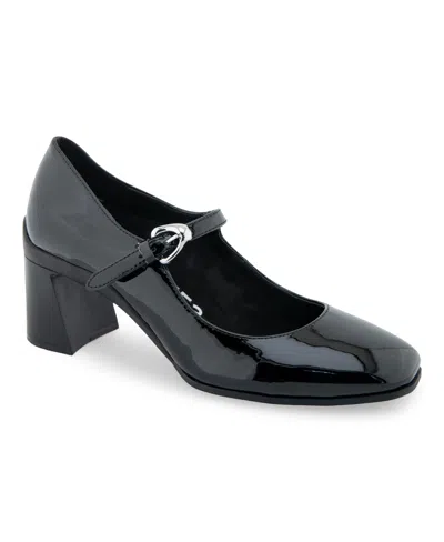 Aerosoles Women's Cali Buckle Strap Pumps In Black Patent Smooth Faux Leather - Polyu