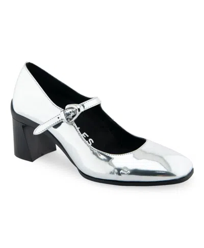 Aerosoles Women's Cali Buckle Strap Pumps In Silver Mirror Metallic Smooth Faux Leath
