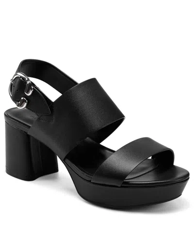 Aerosoles Women's Camera Leather Platform Heel Sandal In Black Leather