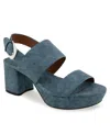 Aerosoles Camilia Platform Sandal In Blue Jean Denim Textured Faux Leather