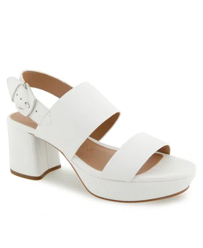 Aerosoles Women's Camilia Round Toe Platform Sandals In Bright White Faux Leather