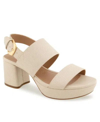 Aerosoles Women's Camilia Round Toe Platform Sandals In Stone Lizard Embossed Faux Leather