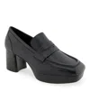 Aerosoles Cavour Platform Penny Loafer Pump In Black Smooth Leather