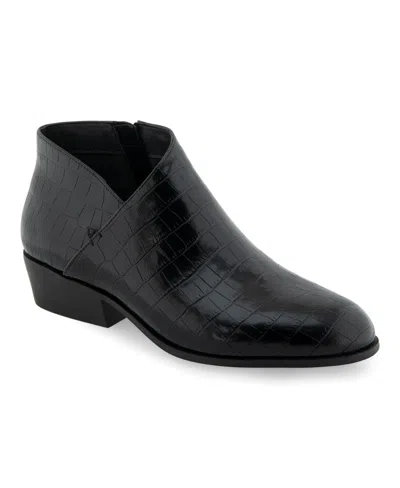Aerosoles Women's Cayu Ankle Boots In Black Croco