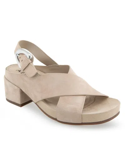 Aerosoles Women's Chrystie Buckle Block Heel Sandals In Pale Khaki Suede